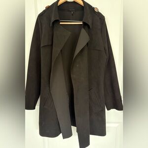 Love Token Faux Suede Wrap Trench Coat, Black